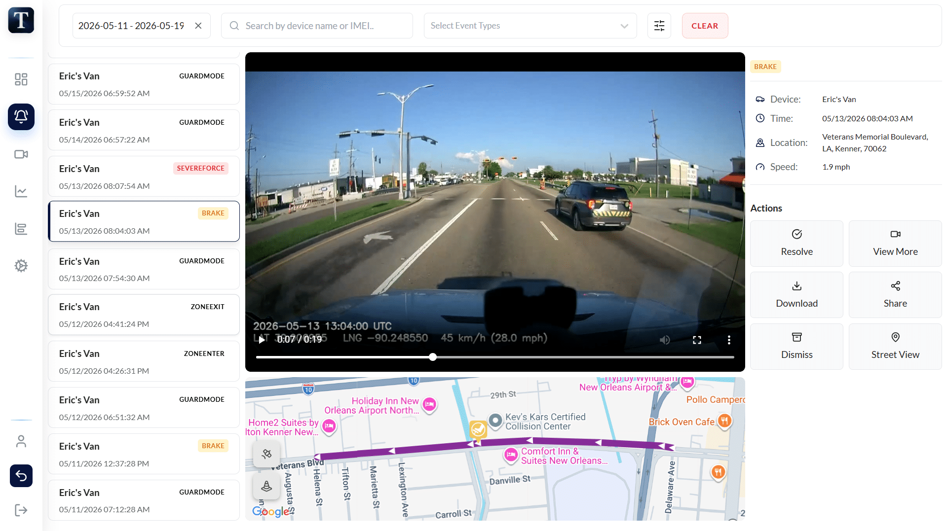 tracknet-brake-event-list TrackNet Cloud Platform - Event List and Video Review